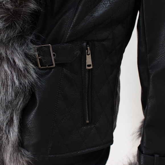 Ladies Contemporary Fit Faux Fur Pleather Jacket - Picture 3 of 5